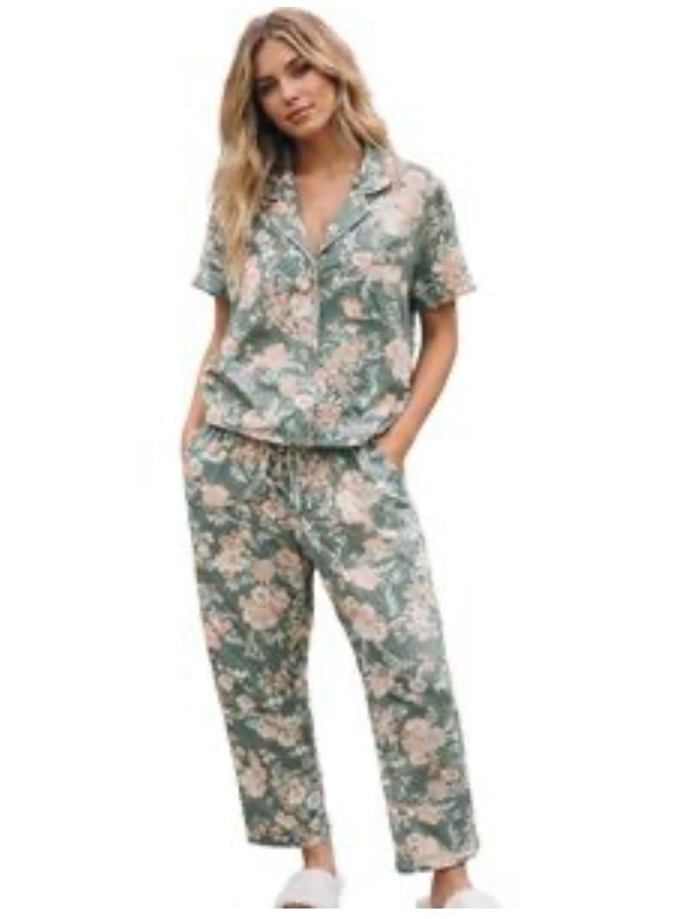 cupcakes & cashmere Green Pink Floral Sleepwear Set Size M
